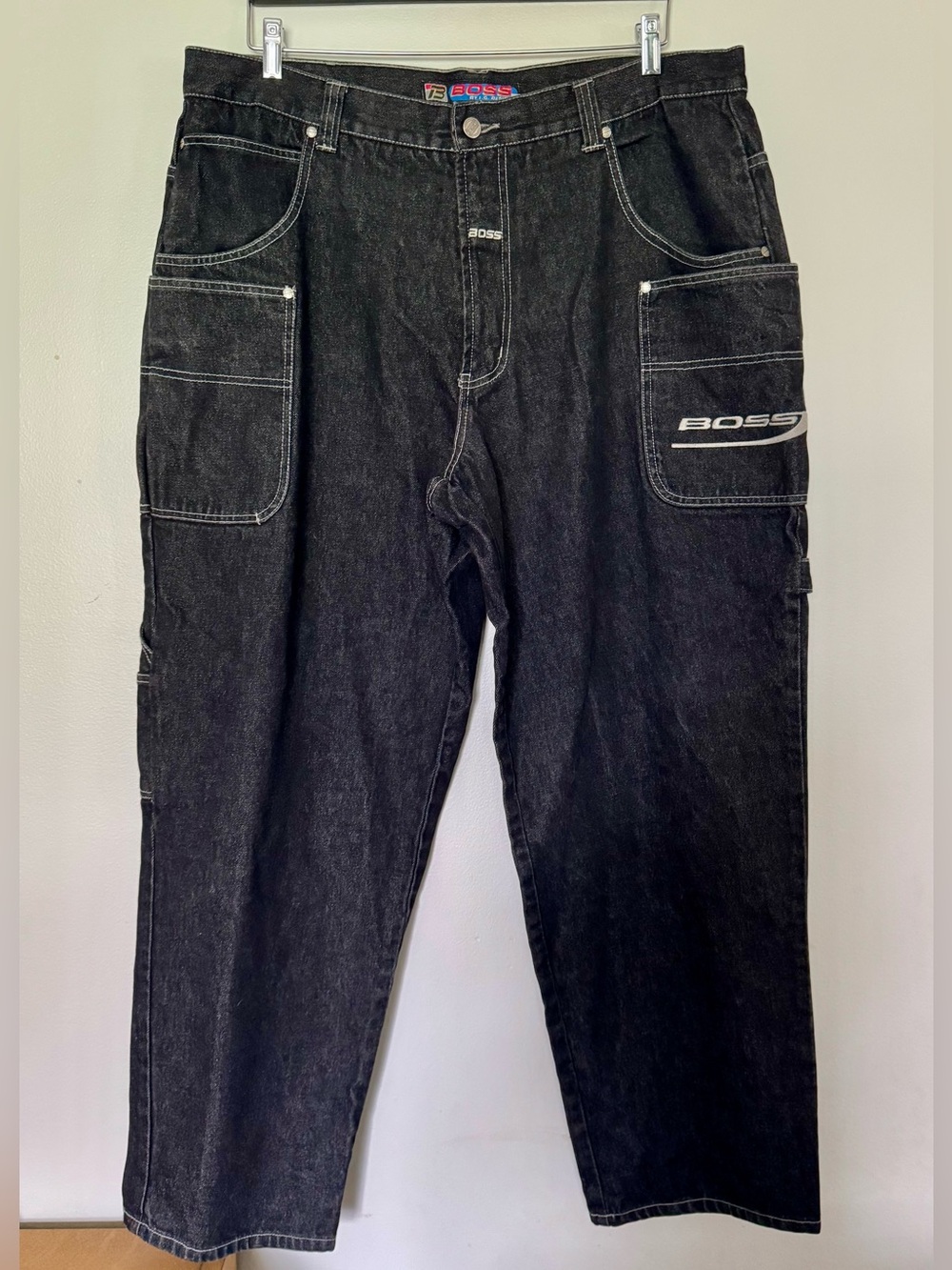 VTG Y2K BOSS by I.G. Design Black Denim Cargo Grunge Skate Baggy Streetwear 42M